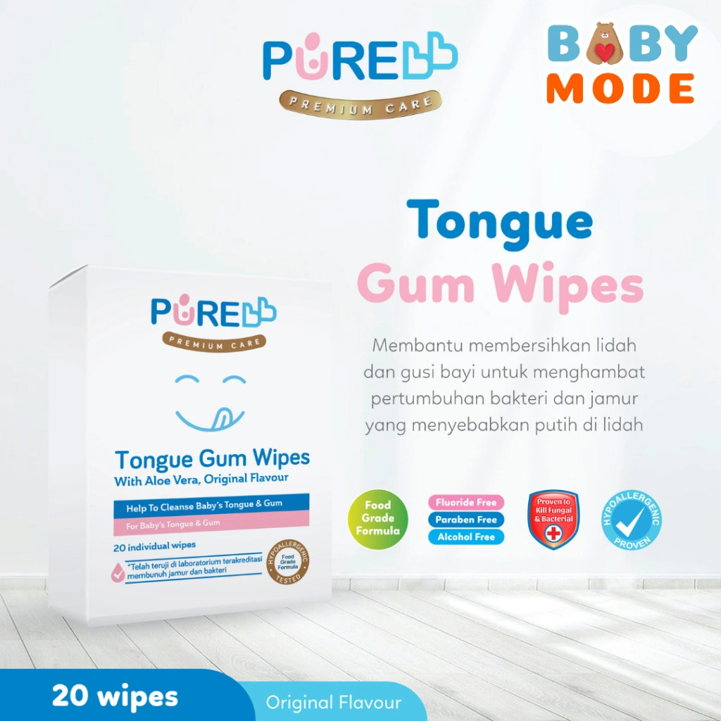 PURE BB Tongue & Gum Baby Wipes 20s | Sikat Lidah Tisu Basah Kebutuhan Perlengkapan Peralatan Bayi ~BM