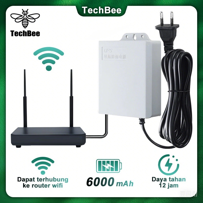 TechBee Ups 6000mAH Ups Mini 12v Untuk Wifi Ups Mini 12 Volt Ups Wifi Ups Cctv Ups Dc Mini Ups 12V2A