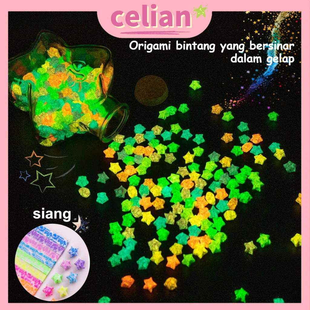 210 / 540 lembar Kertas Origami Kertas Bintang Star Paper Origami Paper Quilling Luminous Glown in the Dark