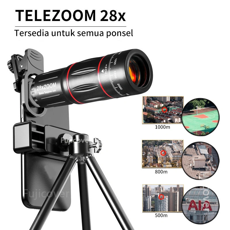Lensa kamera Hp Apexel 28x Zoom Telescope Lens Paduan Aluminium Lensa Telezoom 18x25 Dengan Tripod