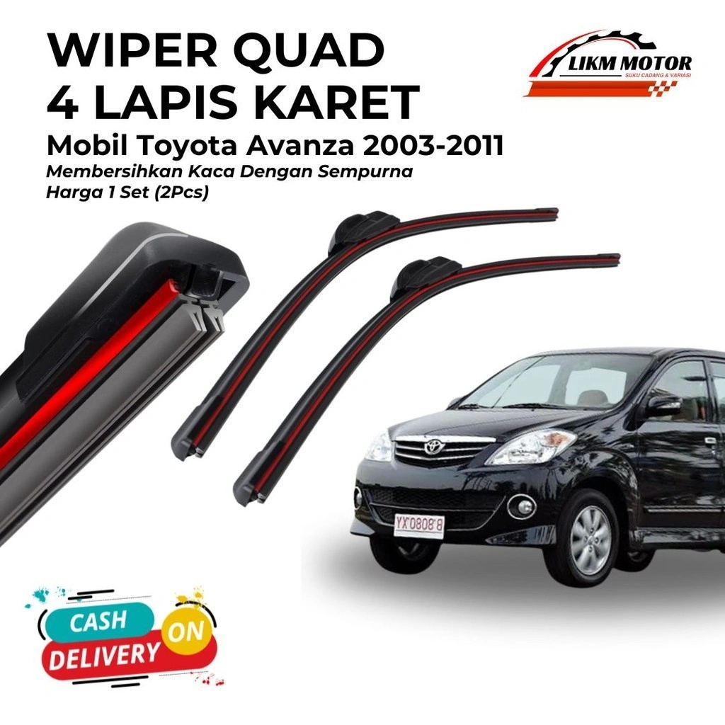 Wiper Quad Toyota Avanza 2003-2011 4 Lapis Karet Blade 1 Set Kiri dan Kanan Sepasang Pembersih Kaca Depan Mobil