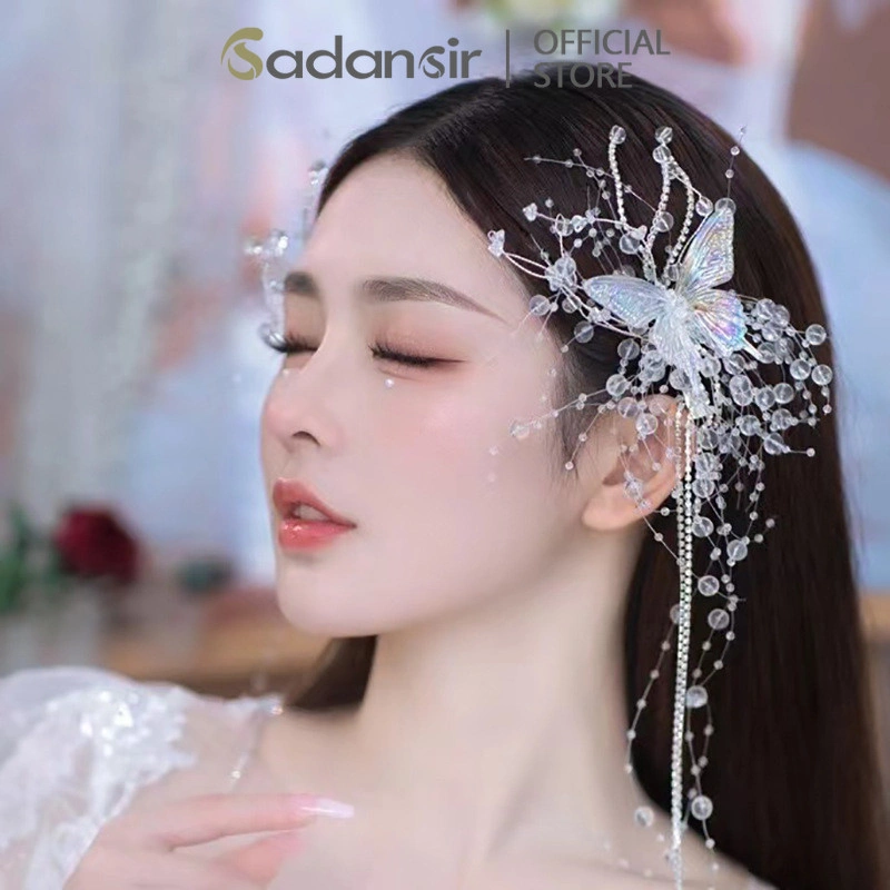 Sadansir Headpiece Permata Kristal Model Kupu-Kupu Jepit Rambut Wanita Pita Mutiara Klip Rambut