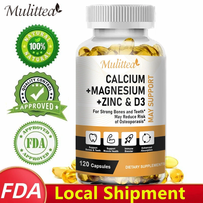 Mulittea Calcium Magnesium Zinc Capsules with Vitamind3 for Kids & Adults Strong Bones & Teeth, Promotes Heart & Nerves System Health & Immune Function Support 120pcs Kapsul Kalsium Magnesium Seng dengan Vitamind3 untuk Anak-anak & Dewasa Tulang Gigi Kuat