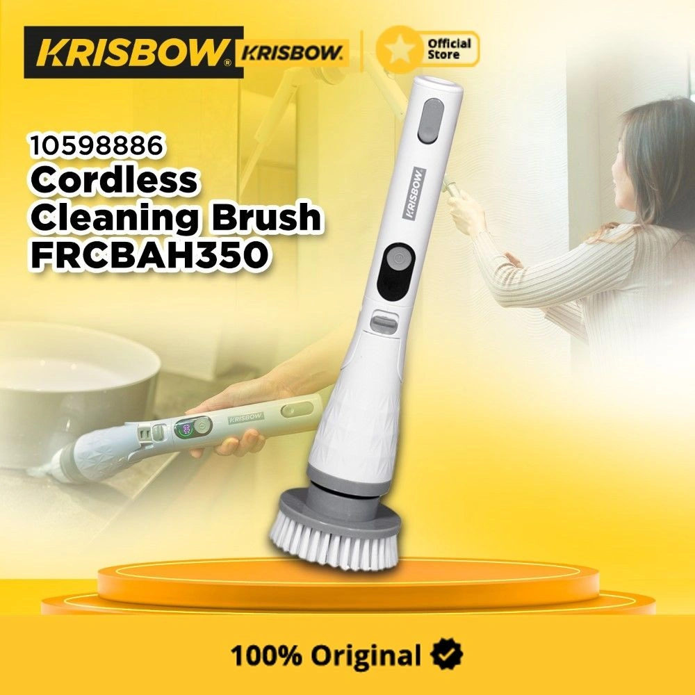 Krisbow Sikat Pembersih Elektrik Cordless - Putih Sikat Pembersih Tanpa Kabel Alat Kebersihan Pembersih Kamar Mandi Sikat WC Alat Gosok Keramik Sikat Dinding Sikat Bak Mandi