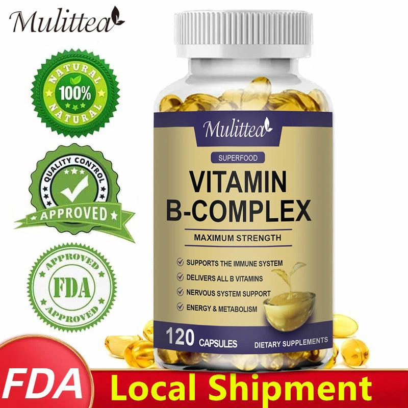 Mulittea Vitamin B Complex Capsule Reduce Stress & Supports Better Moods ,Assists Nervous System Health & Energy 120pcs Kapsul Vitamin B Kompleks Mengurangi Stres & Mendukung Suasana Hati Lebih Baik, Membantu Kesehatan & Energi Sistem Saraf
