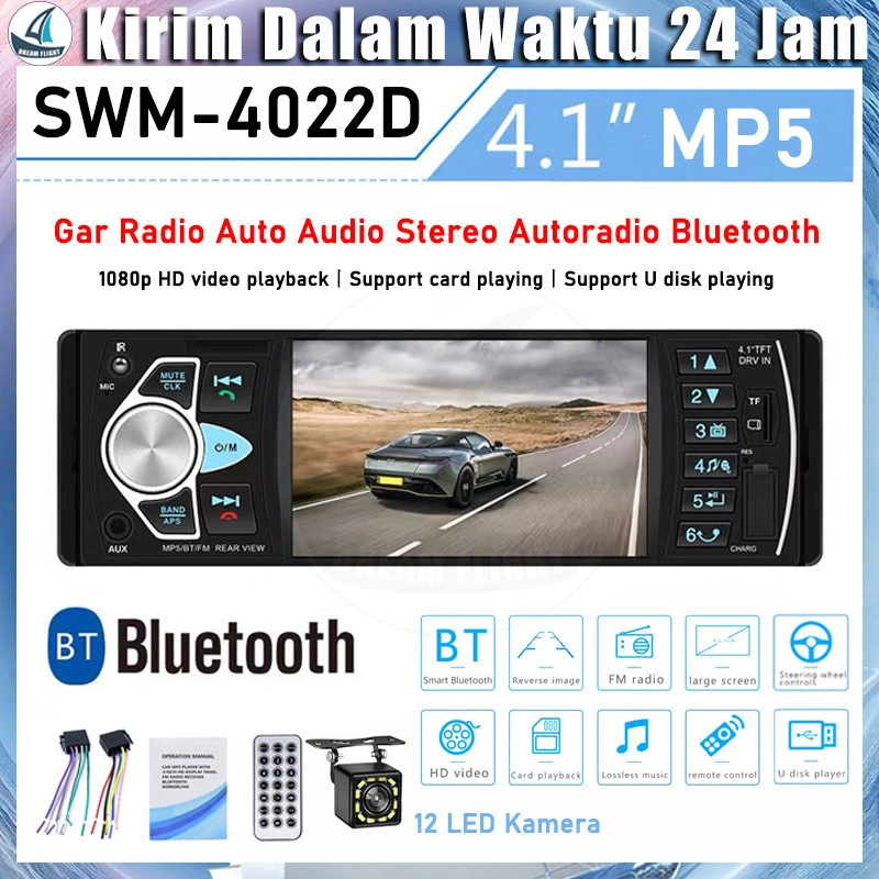 Stok Siap - Single Din 4022D LCD 4.1 Inch Monitor Tape Audio Mobil Bonus Remote MP5 Parkir Monitor