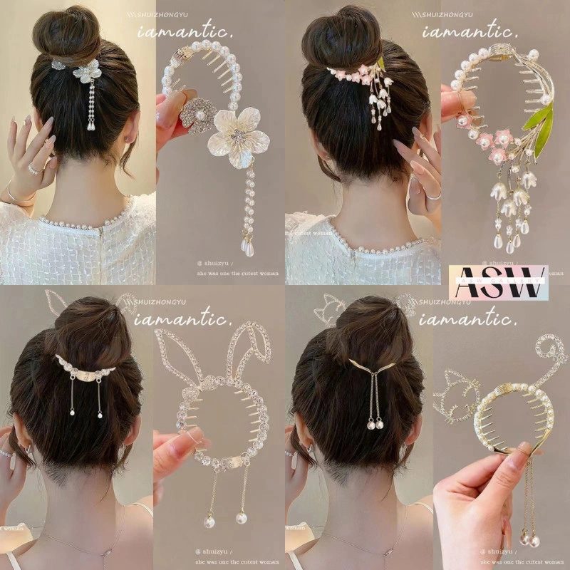 Jepit Sanggul Rambut Wanita dan Anak Motif Berlian Rumbai Mawar Permata Mutiara Gaya Korea Impor Jepitan Aksesoris Rambut ASW Gallery JPT21