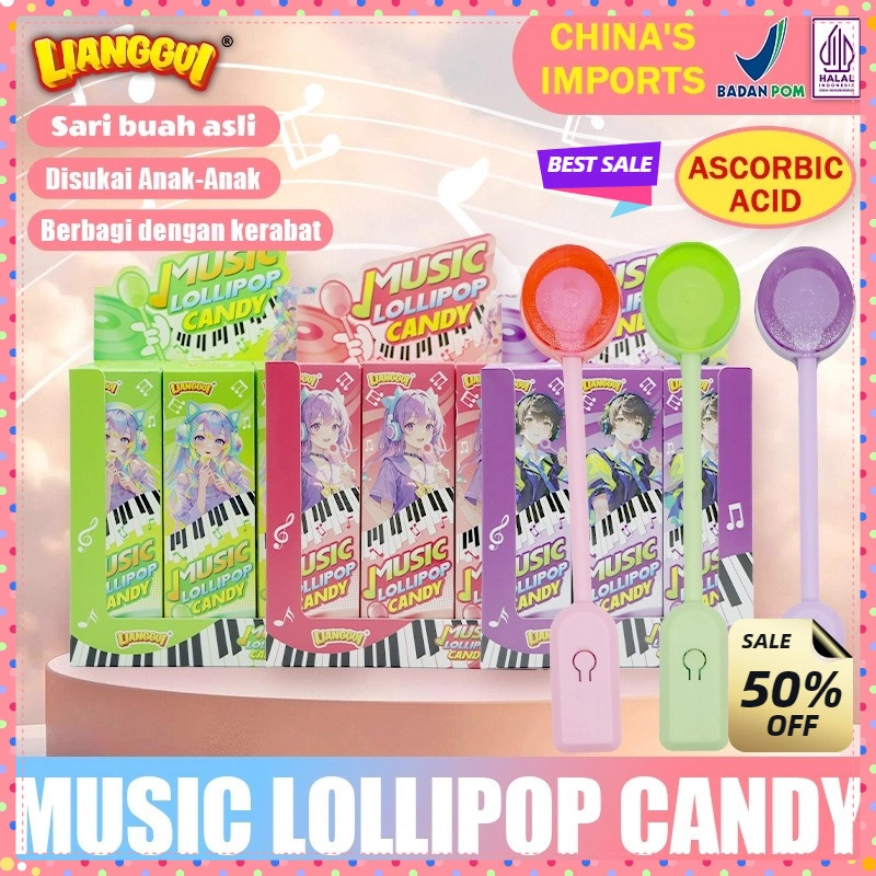 [Ready] LIANGGUI HALAL  - Permen Lolipop Musik Rasa Apel/Stroberi/Anggur Halal  Cemilan Anak & Kantor permen hari raya [Stok tersedia, tidak perlu menunggu]