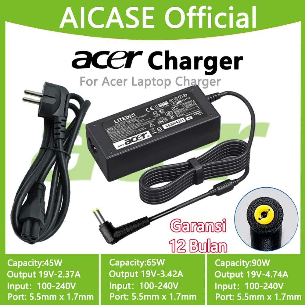 Aicasc-100% Original Acer Laptop Adaptor Charger ORI 45W 65W 19V-2.37A 3.42A DC 5.5*1.7mm Casan EMBS BIG Plug Aspire E1 421 431 432 451 470 471 472G V5 431 471G 531 V5 431 471G E5 411G 421 432 473G 476G 4352 E3 E11 E14 E15 F15 ES1 Z3 Z5-451