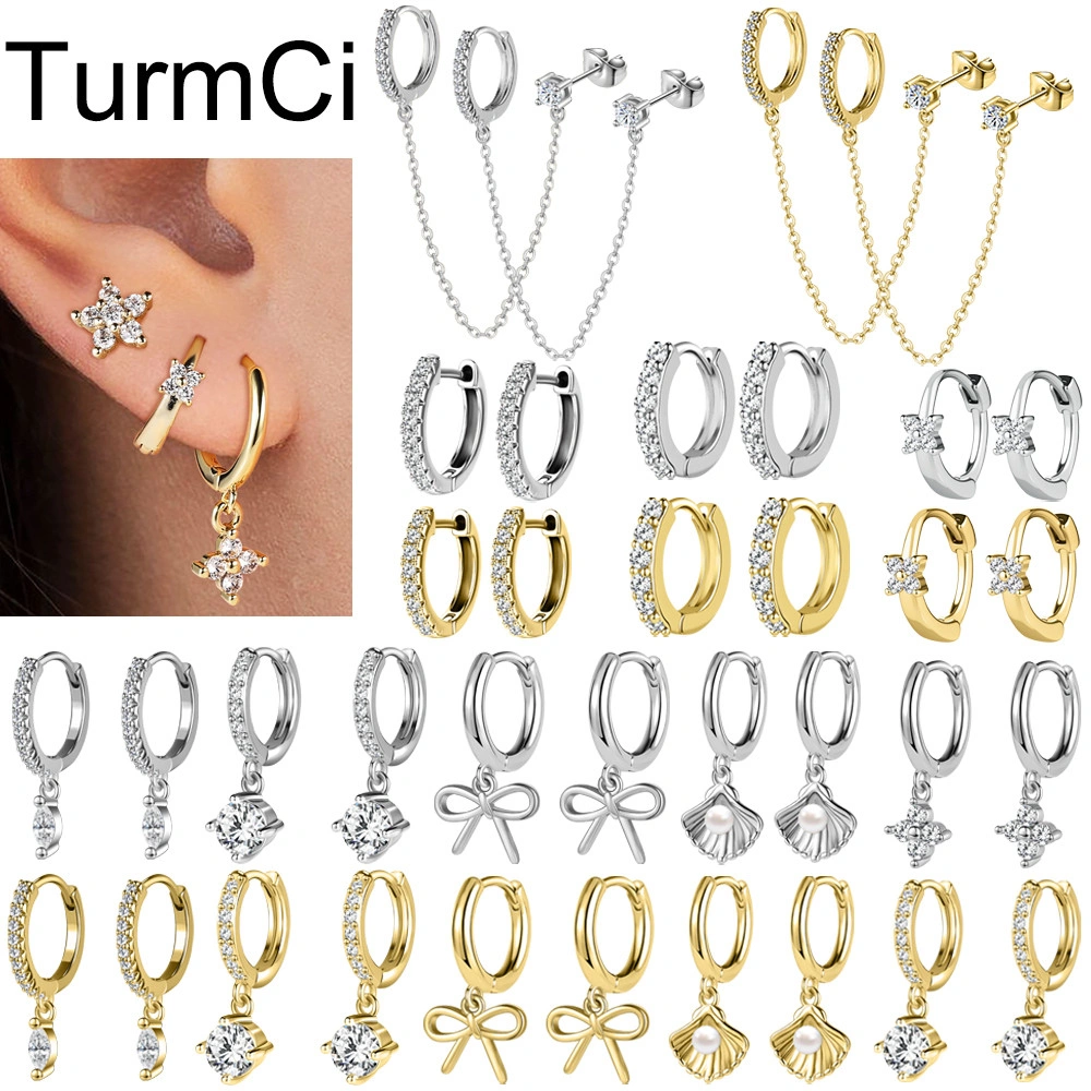 TurmCi 1 Pasang Hoop Earrings 20G Anting Tindik Crystal Drop Earring Cartilage Helix Conch Anting Piercing 8mm/10mm