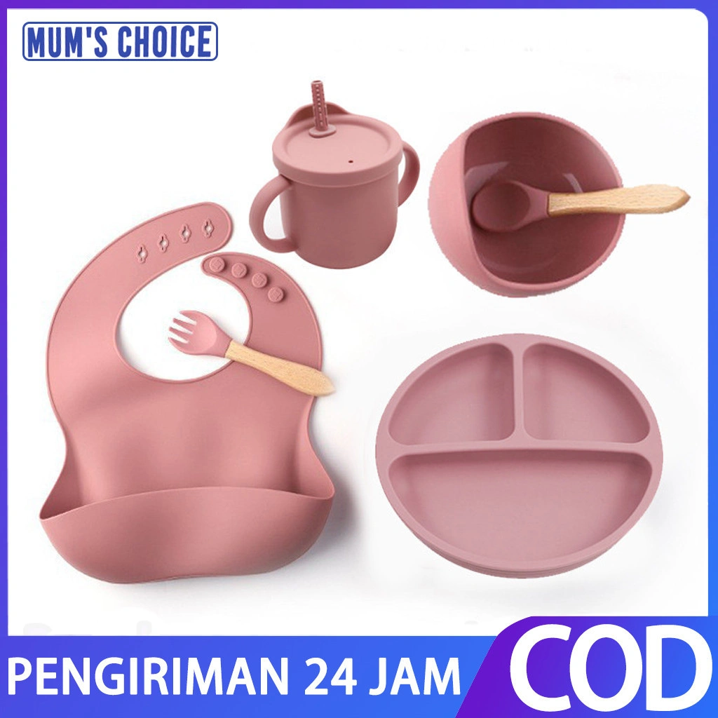 Peralatan makan anak 6pcs Peralatan makan bayi set tempat makan bayi Peralatan makan silikon peralatan makan mpasi bayi set