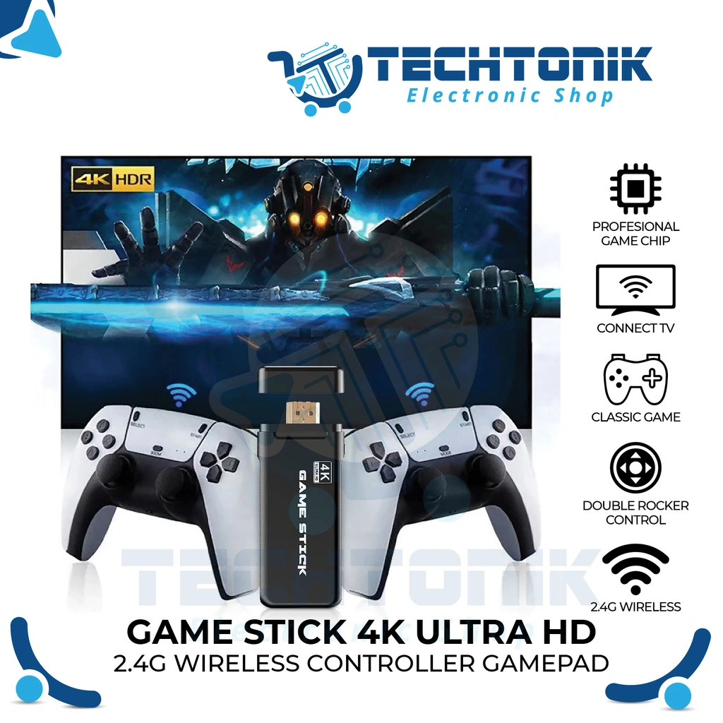 Game Stick 4K 20.000 Games UltraHD M8 Pro Console Portable HDMI 2.4GHz Wireless Controller, BERGARANSI RESMI - Techtonik