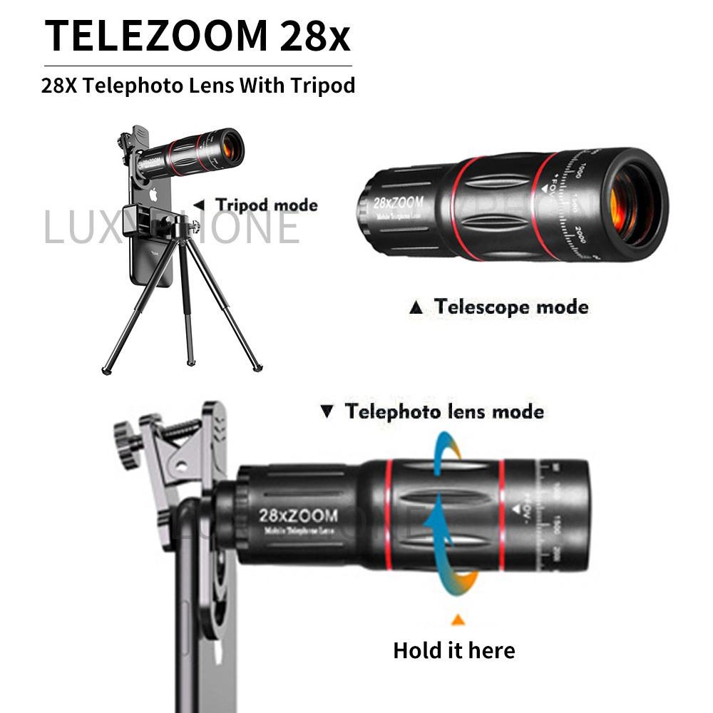 Telezoom Luxyphone Lensa  APEXEL 28X Lensa Tele Zoom HP Lensa Kamera Apexel 18x25 Zoom Universal 18X Handphone Bermata HD Ponsel Lensa Camera HP Ponsel Lensa Zoom Optik Dengan Tripod