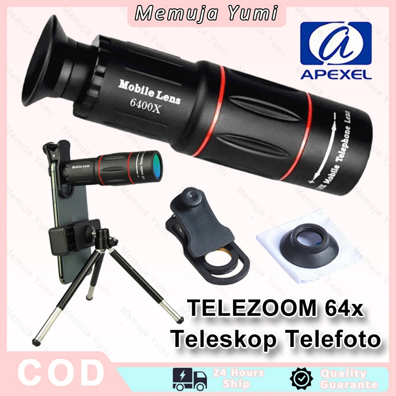 APEXEL 64X Lensa Ponsel Telefoto Fokus Panjang/Lensa Telefoto Ponsel /Untuk IPhone Dan Android Lensa Kamera Ponsel Zoom Dengan Klip Ponsel Untuk Mengambil Gambar Video