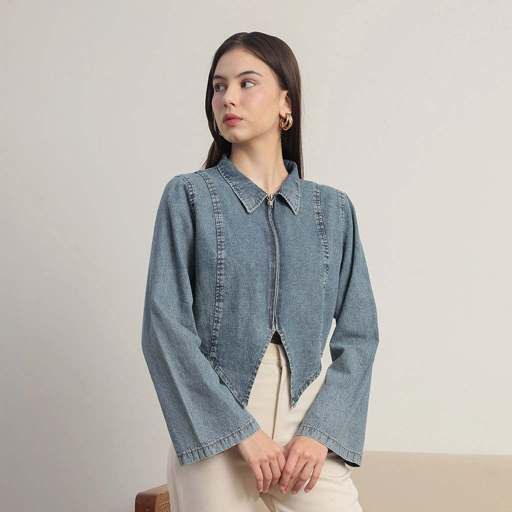[Tutuloph] Amora Outer Top | Top Wanita Denim Jeans - Denim Collection | Jaket Zipper Outer Denim Navy Casual Fashion Normal Bigsize