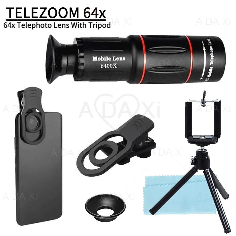 APEXEL 64X Lensa, Lensa Kamera Ponsel Zoom Dengan Klip Ponsel Untuk Mengambil Gambar Video, Telefoto Fokus Panjang Untuk IPhone Dan Android