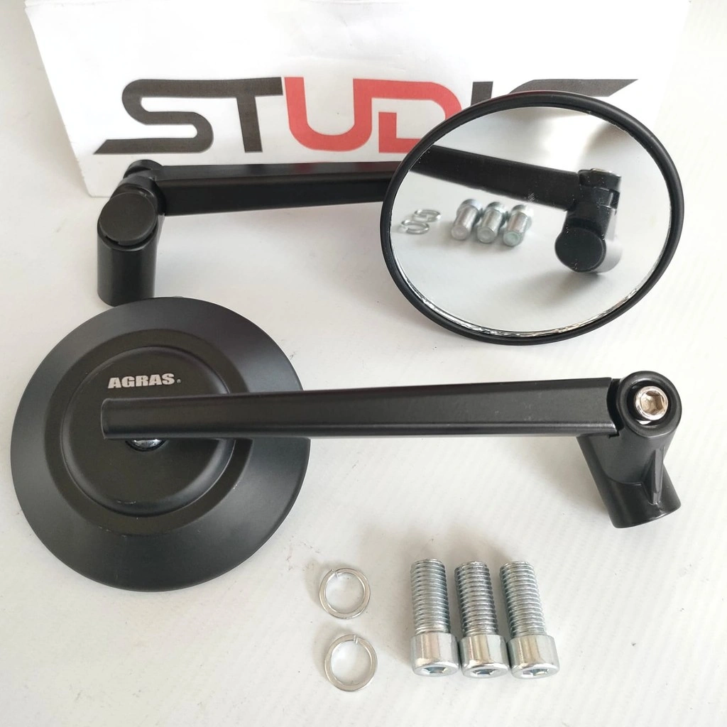 Spion Tomok Bulat Retro Cnc Jokowi Tangkai Flexible Kaca Putih - Universal Sepeda Motor