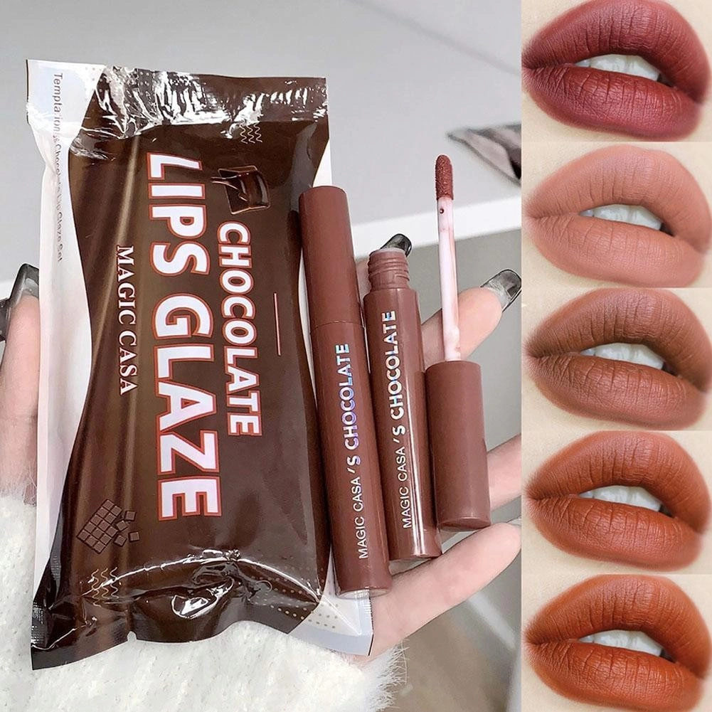 5Pcs Paket Lipstik Matte Cokelat - Lipstik Matte Anti Air Tahan Lama Yang Tidak Luntur, Set Lipstick Velvet Matte, Tidak Menempel Ke Piala.