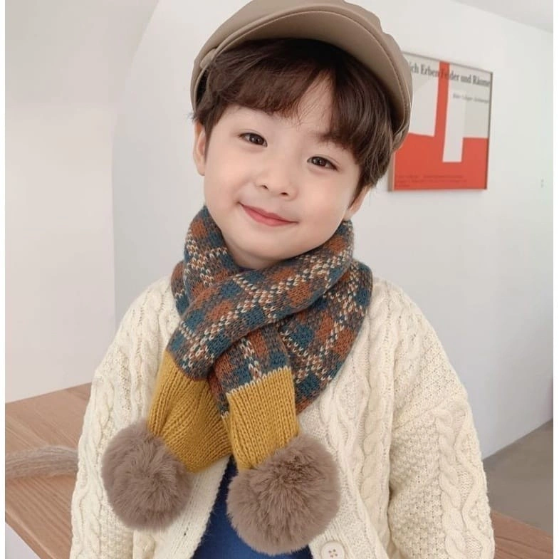 PREMIUM KIDS GIRL BOY KNIT POMPOM WINTER SCARF SYAL RAJUT ANAK MUSIM DINGIN LAKI PEREMPUAN