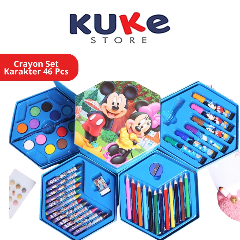 Crayon Set Karakter 46 Pcs - Peralatan Menggambar Mewarnai Isi 46pcs Krayon Pencil Warna Cat Air Spidol Box Kartun Lucu Paket Kit Supplies Painting Set Alat Tulis Seni Lukis Perlengkapan Sekolah Edukasi Anak Bermain Belajar Hadiah Kado Ulang Tahun SD PAUD