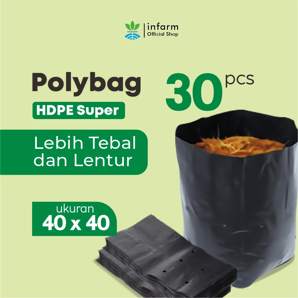 INFARM - Polybag Ukuran 40x40 Polibag 30Pcs Polybag Kuat Tebal Tidak Mudah Sobek Polybag Kuat Tebal Tidak Mudah Sobek Media Tanam Polybag Hitam Tebal Kuat Media Tanam Polybag Hitam Tebal Kuat Cocok untuk Pembibitan, Sayuran, Tanaman Hias, Buah
