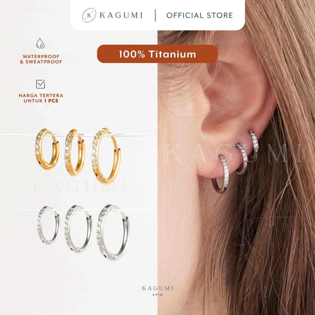 [Harga 1 Pcs] KAGUMI Spin - Crystal Hoop | Piercing Hoop Titanium Unisex