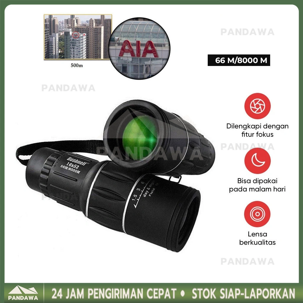 Prime Teropong Monokular Focus and Zoom Lens Adjustable Telescope 66M/8000M - 16x52 Telescope 66M/8000M - 16x52 Teropong Monocular Bushnell 16 x 52 HQ Jarak Jauh Focus and Zoom Lens Adjustable Telescope