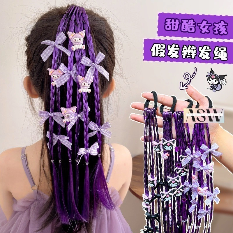Ikat Rambut Wig Kepang Kuromi Kuncir Ekor Kuda Lucu Aksesoris Fashion Anak Perempuan ASW KCR07