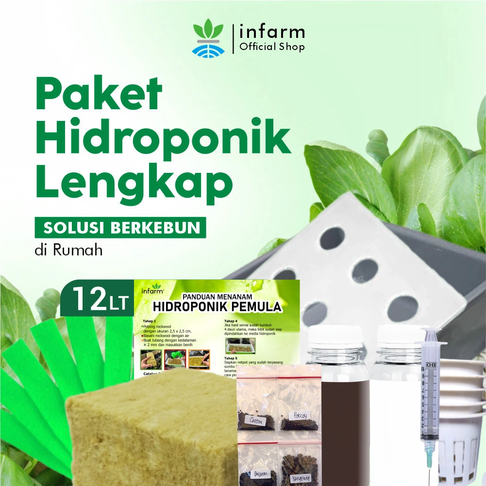 INFARM - Paket Hidroponik Lengkap 12 Lubang Free Benih AB Mix Rockwool Starter Kit Berkebun Sayur di Rumah Paket Berkebun Hidroponik Lengkap 12 Lubang Premium Cocok untuk Sayur Rumahan Media Tanam & Pot Hidroponik Rumah Peralatan Berkebun Sayur