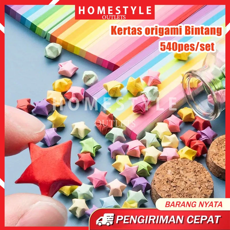 540pcs Kertas Origami Bintang Diy Berwarna Star Paper Craft Handmade DIY Kertas Bintang Warna Warni