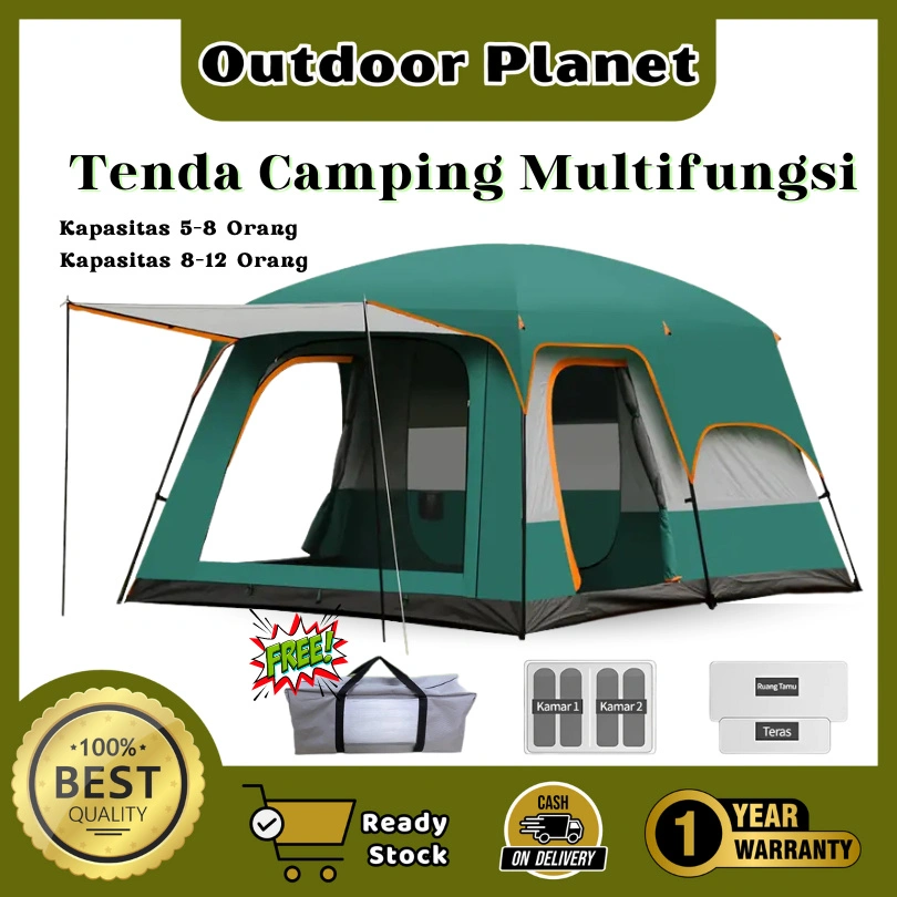 OUTDOOR Planet (GARANSI 1 TAHUN)8-12 orang Tenda camping Tenda waterproof and windproof Tenda Pertemuan Keluarga Tenda Besar outdoor tenda Portable OP