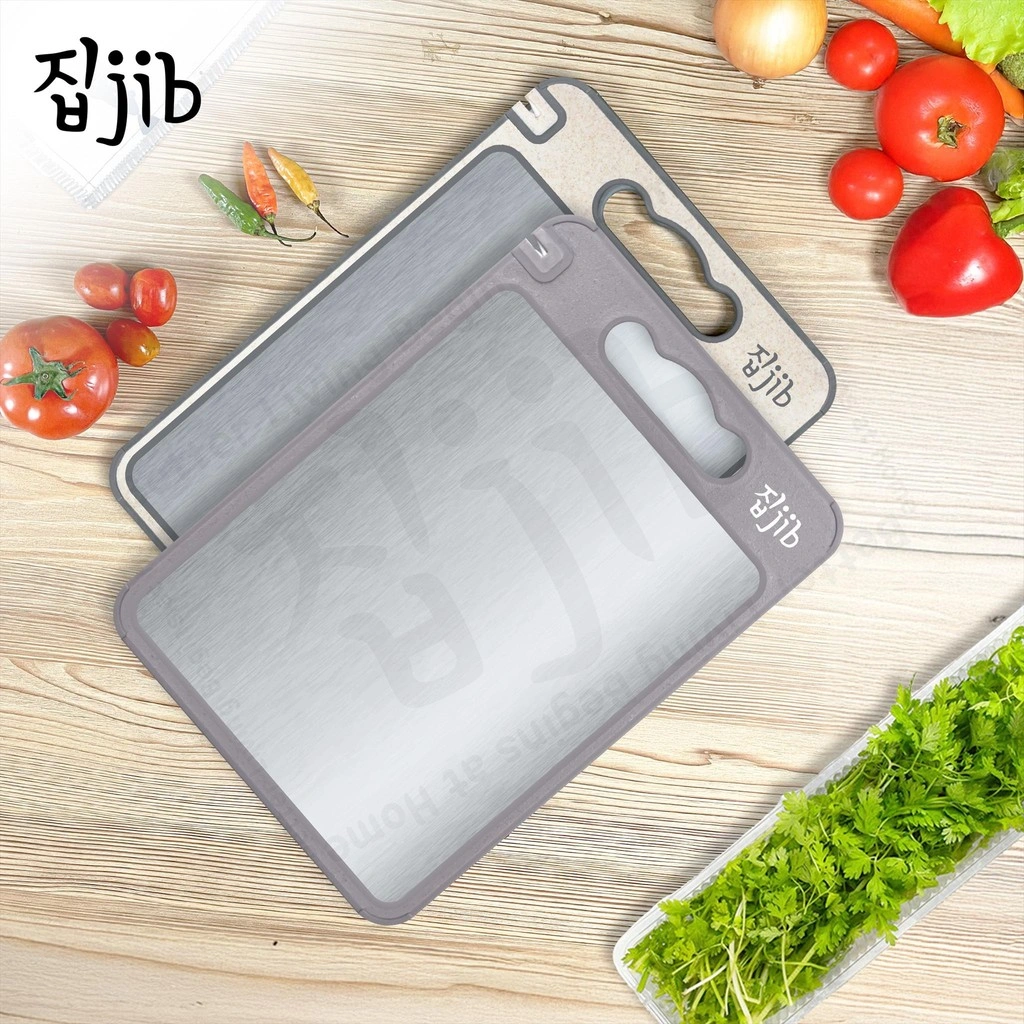 JIB Double Sided Cutting Board / Talenan stainless 2 sisi / Jerami Chopping Board Multifungsi dengan pemarut dan pengasah