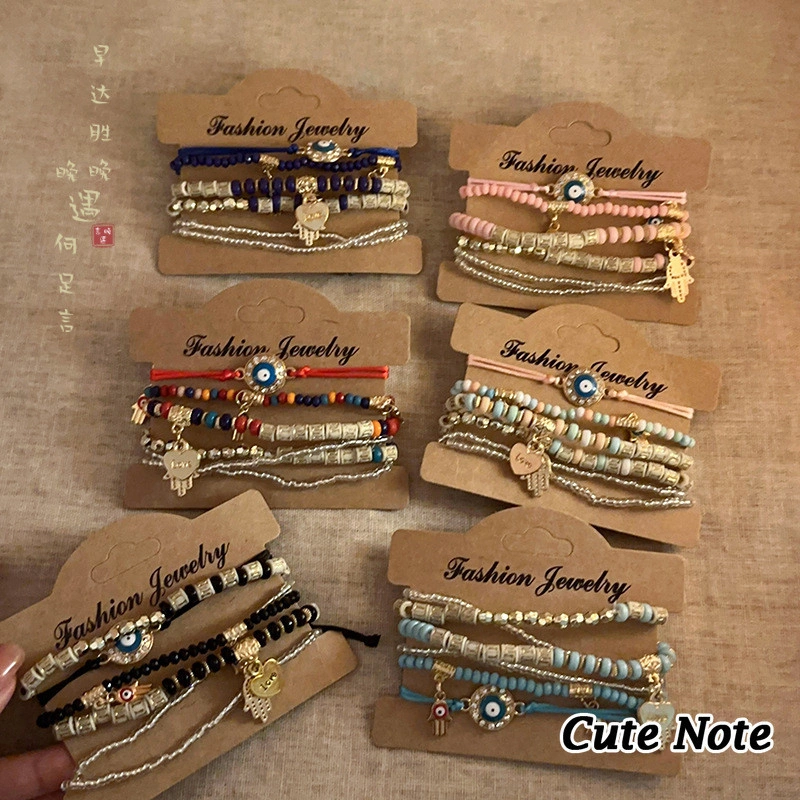 Cute Note Gelang Rumbai Kristal Multi-lapis Gelang Gaya Etnik Ceruk Vintage Yang Modis Dan Serbaguna C1032