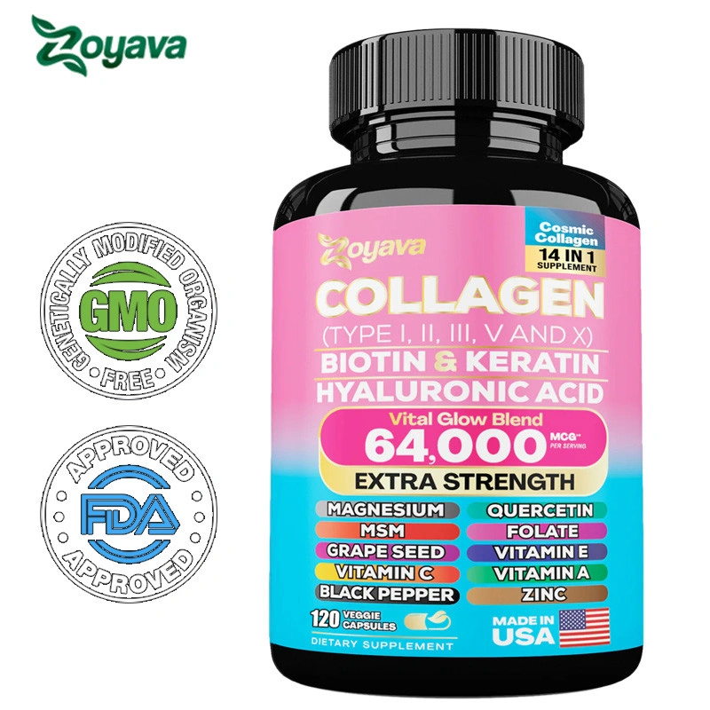 Zoyava Collagen Capsules 14-in-1 / 64,000MCG with Biotin Anti Aging Collagen Soft Gel Capsule Support Skin Hair Nails and Joint Health Collagen with Vitamin C Skin Whitening Capsule Beauty Supplements 120pcs Kapsul Kolagen