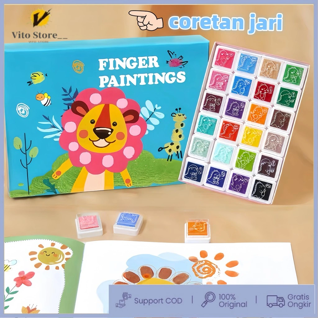 24 Warna + 90 Page  Finger Paint Art Box Set Prakarya Seni Mewarnai Dengan Jari Tangan