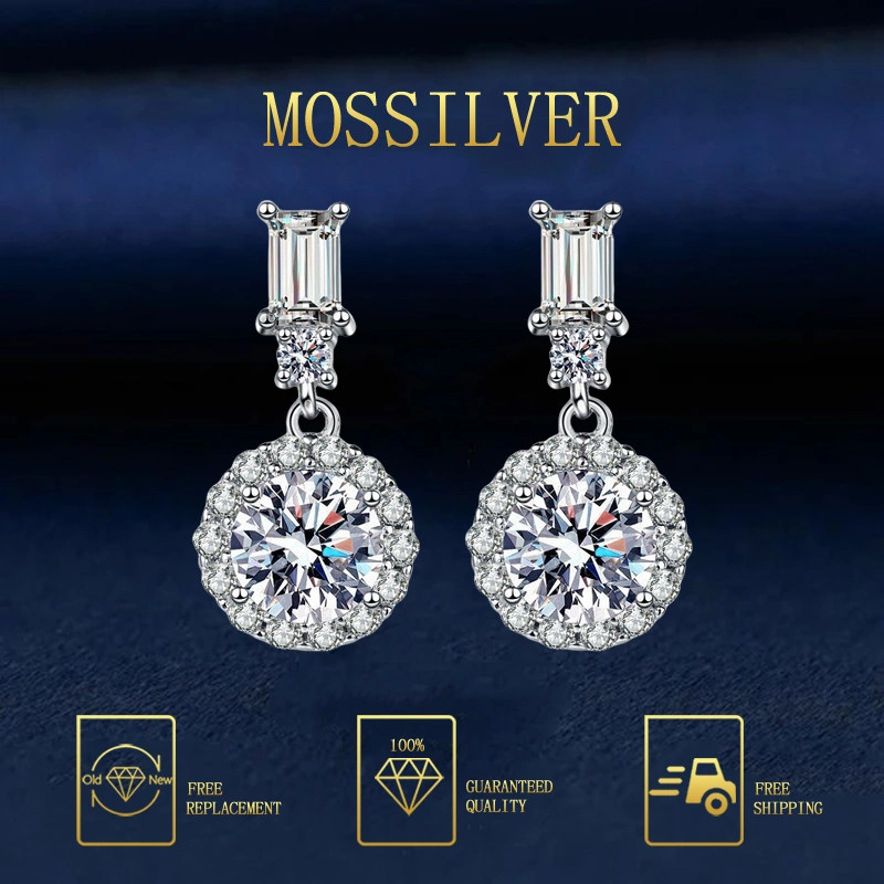 MOSSILVER Anting-Anting Zircon 1 Karat dengan Rasa Fashion Minimalis yang Elegan dan Berumbai