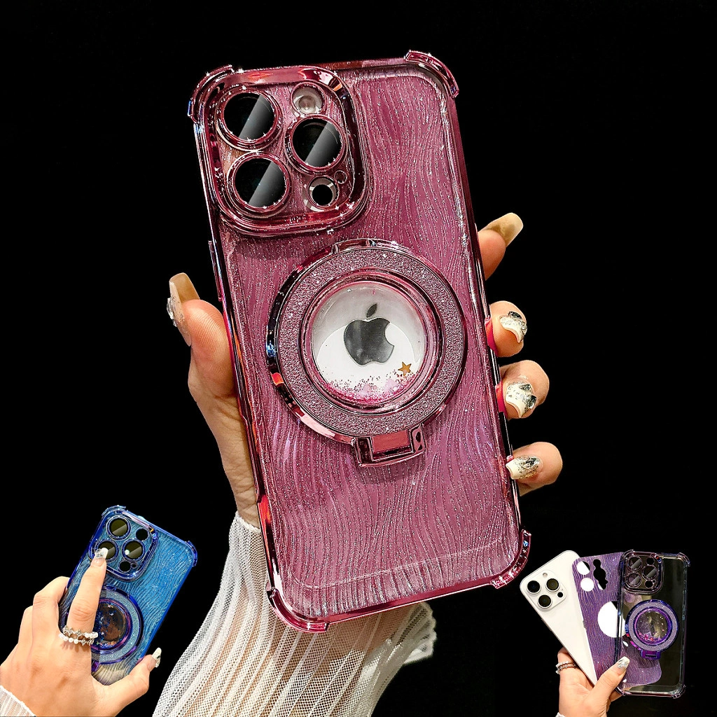 Quicksand holder Case iPhone 11 12 13 14 15 16 pro max 15 16 plus Airbag Shockproof Plating Casing iPhone 16 15 14 13 12 11 pro max 15 16 plus Glitter powder Deluxe Case Acrylic