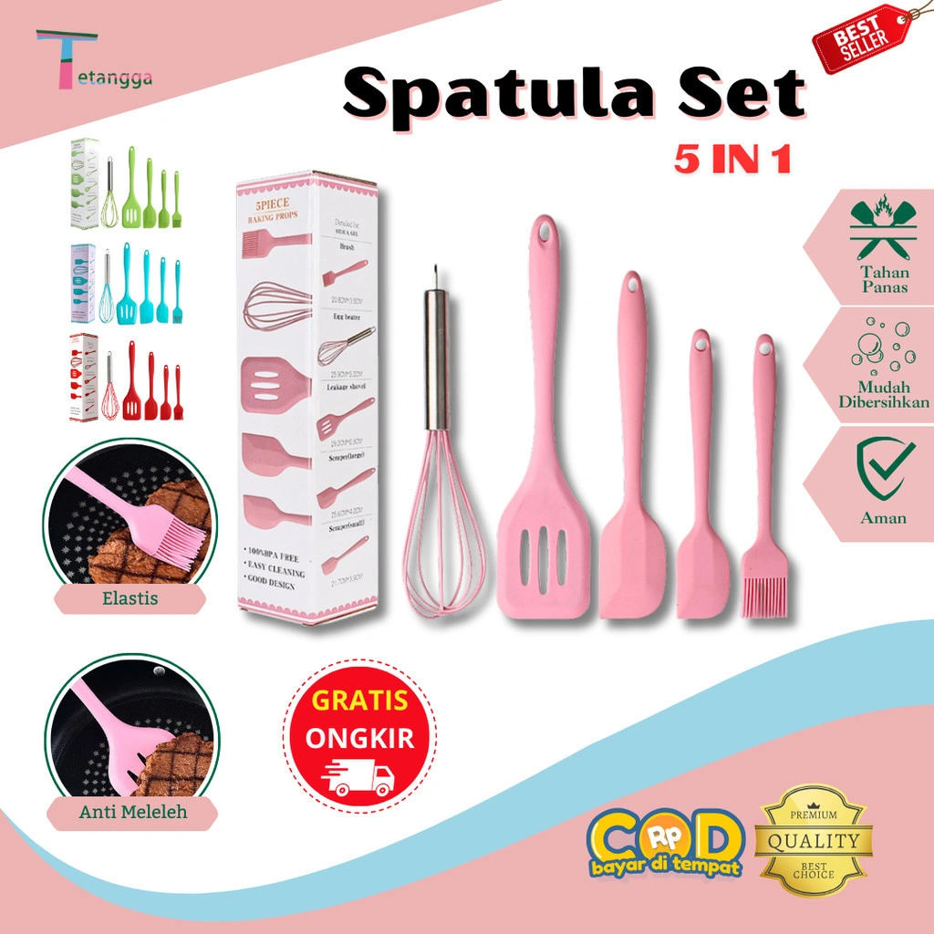 Set Spatula Peralatan Masak Sutil Silikon Non Stick Cooking Tools Isi 5 Pcs Kitchenware Spatula Set