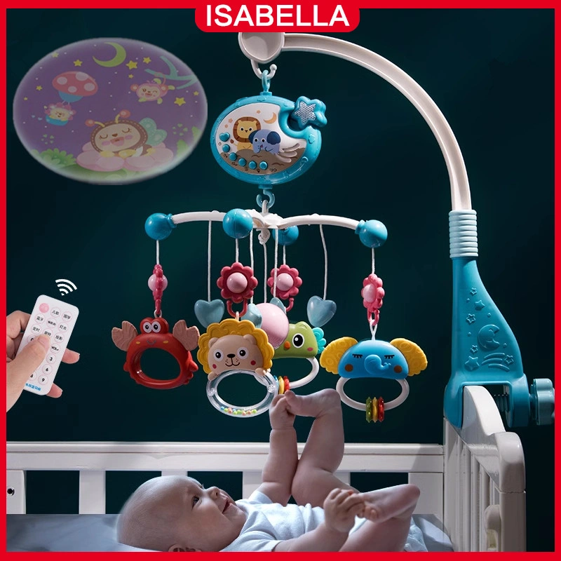 ISABELLA Remote Control Memutar Bel Tempat Tidur / Crib Bell Toys / Crib Hanging Toys / Mainan Tidur Bayi Gantungan / Bayi Remote Control Bed Bells+Jarak Jauh+Fungsi proyeksi / Kasur Mainan Bayi 0-12 Bulan / Ranjang Bayi Gantungan / Membujuk Bayi