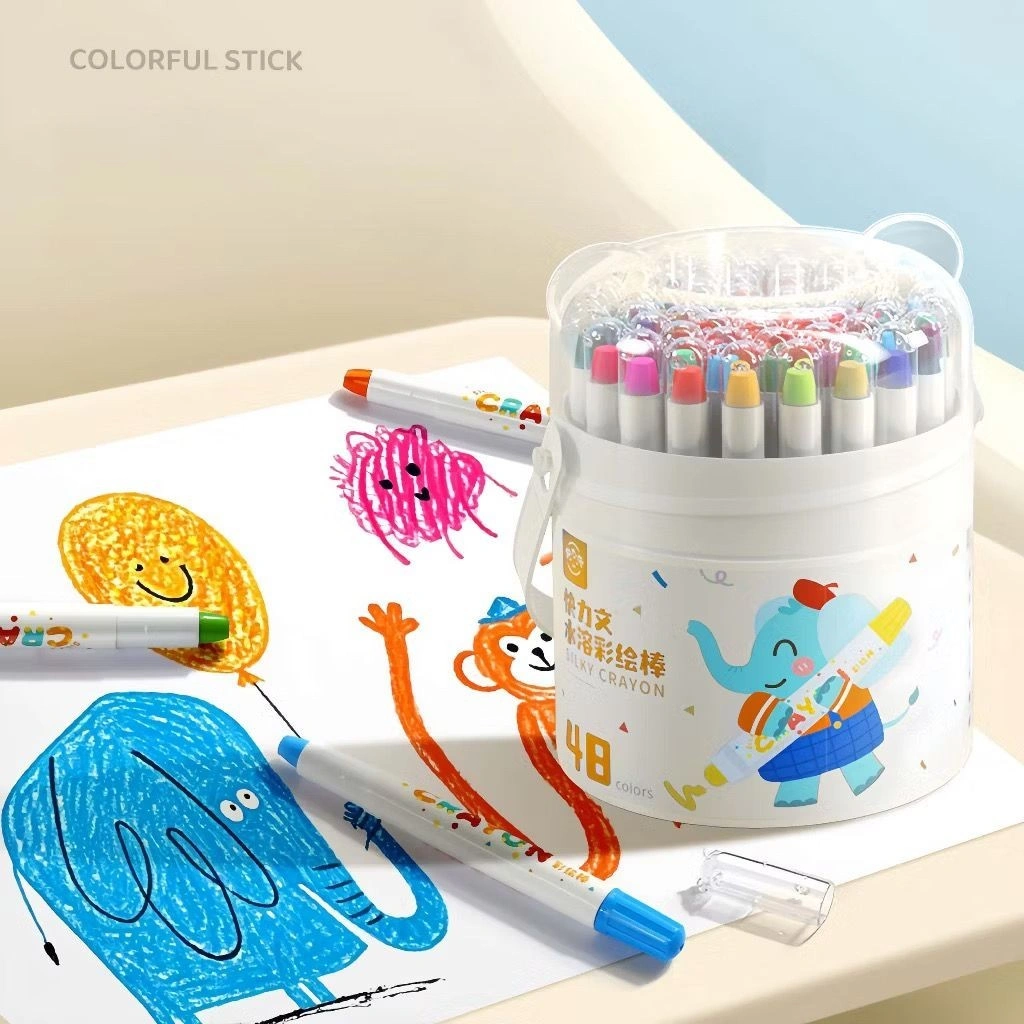 Crayon Putar Alat Set Washable 24/36/48 Warna Non Toxic Krayon Anak Silky Colorful Bucket Mewarnai
