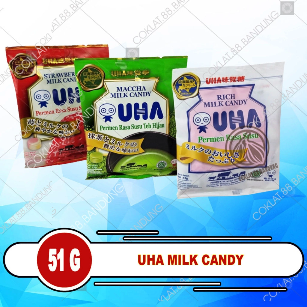 UHA Milk Candy Permen Susu Jepang – Milk 51gr Matcha 42gr & Strawberry, Lembut & Halal