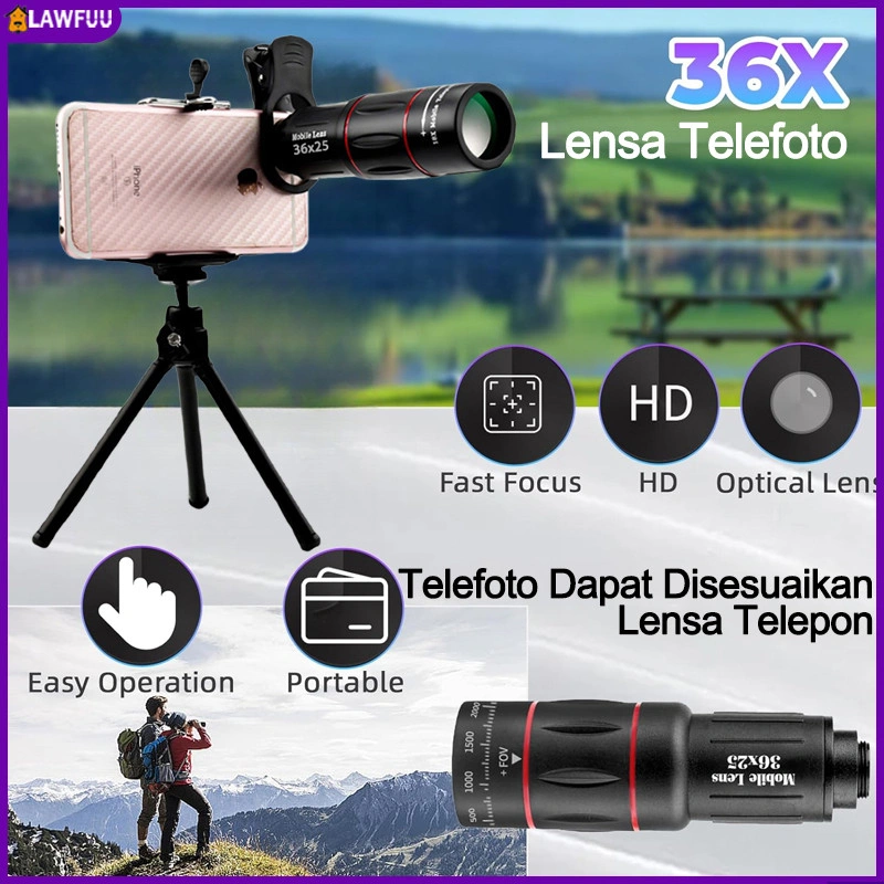 APEXEL 36X HD & Anti-Goyang Telephoto Zoom Pembesaran Lensa Telepon Telefoto Fokus Panjang Zoom Digital 64X Untuk Semua Ponsel Cerdas Dengan Klip Universal dan Tripod
