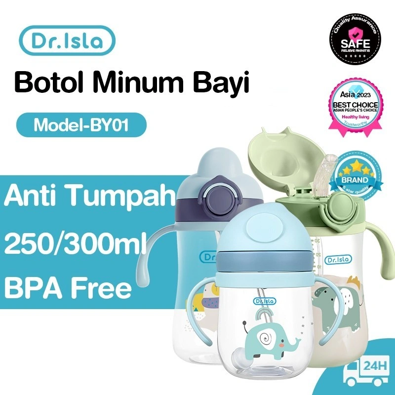 DR.ISLA Botol Minum Bayi/Botol Minum Anak/Botol Bayi 250Ml Karakter Kartun Lucu Cangkir Air/Botol Air Bayi Anak Jerami Botol Air BY01