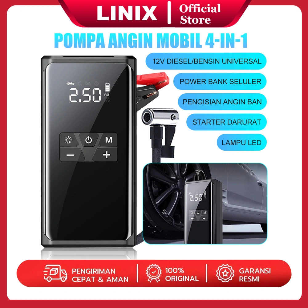 Jump Starter Aki Mobil / Power Bank / Pompa Angin Mobil / Inflator Jumper Aki Kekinian / Alat Jamper Aki Power / Bank Mobil Jumper Starter Portable Powerbank 12000mAh Charger
