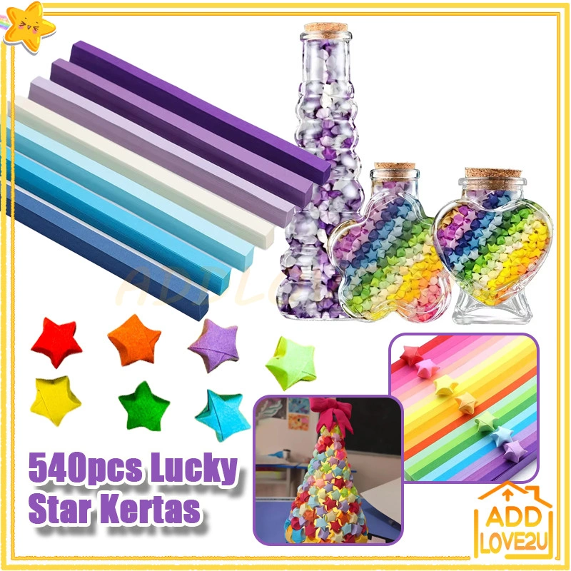 540pcs Kertas Origami Bintang Diy Berwarna Star Paper/Warna Origami Star Paper/Strip Origami Bintang
