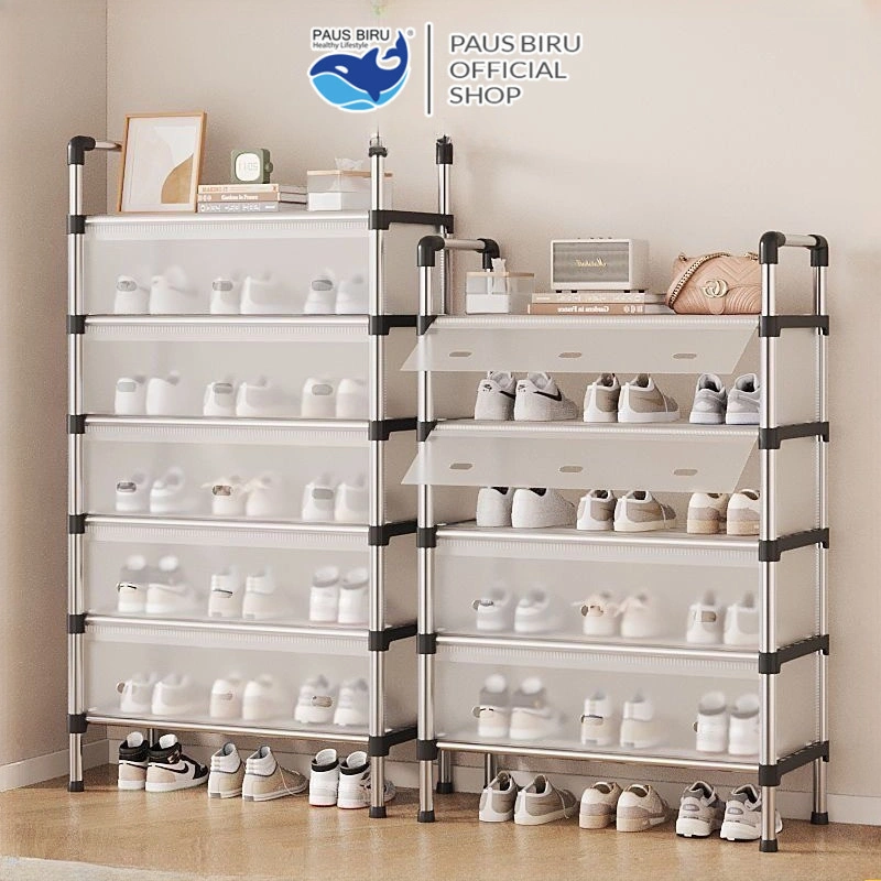 Paus Biru - Rak Sepatu Tertutup Anti Debu 3-6 Susun Besi Kokoh | Shoe Rack Serbaguna Aesthetic