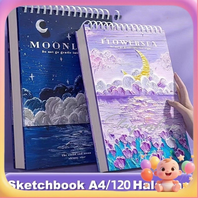 Tempat Sketchbook A4 Aesthetic Buku Gambar Vertikal Jilid Spiral 60 Lembar/120 Halaman