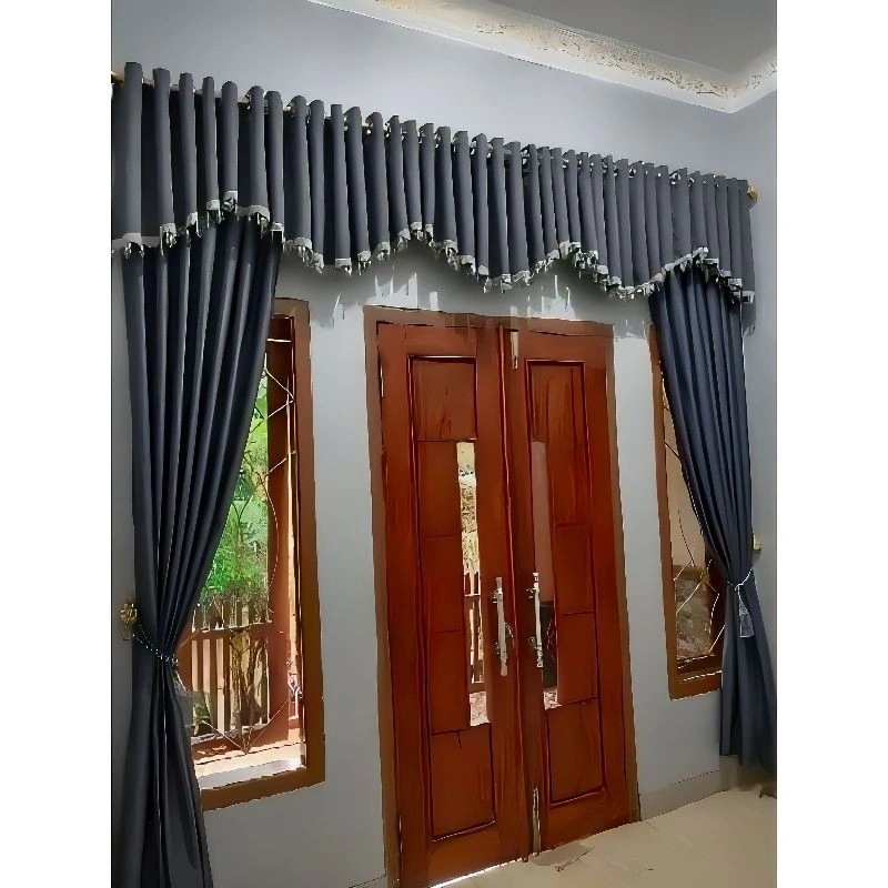 1 Set Gorden Poni Jendela Atas Pintu Tengah Ruang Tamu utama Poni Gorden Panjang 240 cm 300 cm Gorden mewah elegan Bahan Serat Blackout Premium
