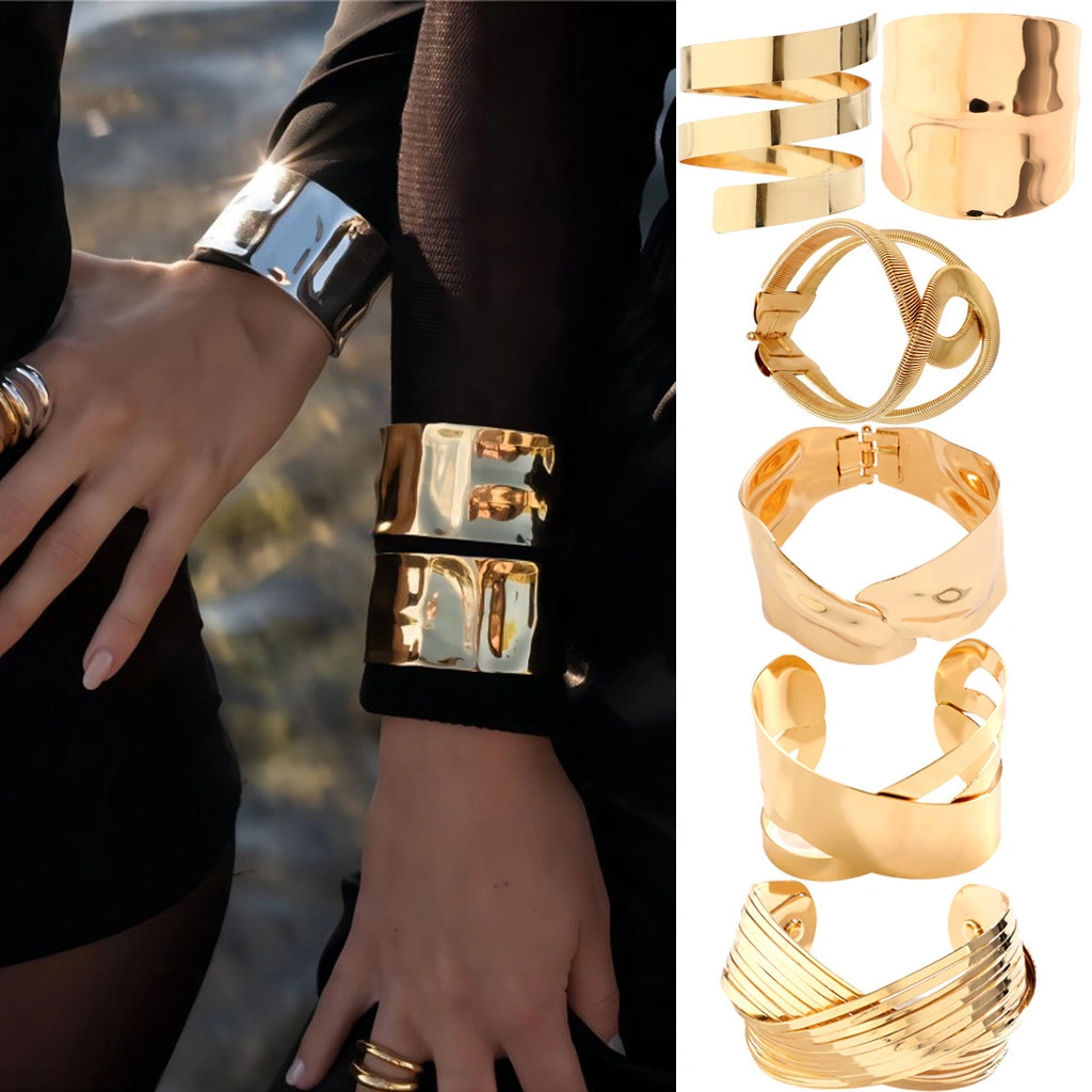 [Puer acc] Perhiasan Tangan Geometris Berongga Retro Berongga Desain Minimalis Prancis Yang Membuka Ceruk Gelang Mengkilap Y501