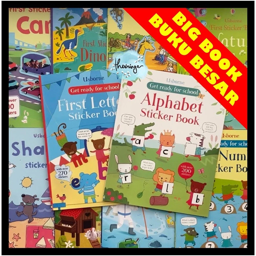 Usborne Sticker Book Activity Book Buku Aktivitas Anak Alphabet Number Space Animal Zoo Flags